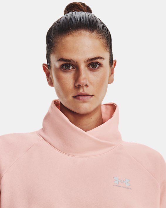 Sudadera UA Rival Fleece Wrap Neck para Mujer, Pink, pdpMainDesktop image number 3